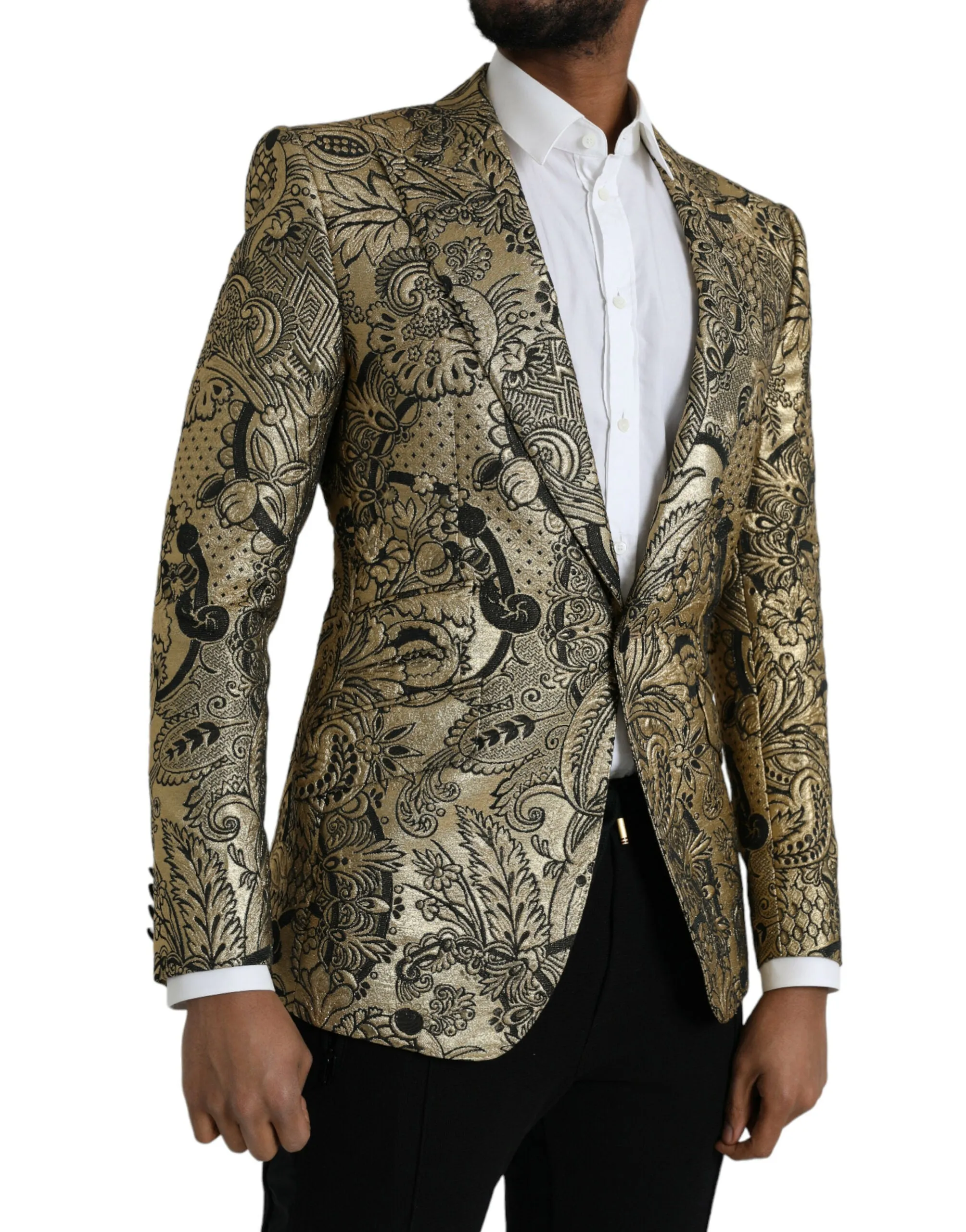 Gold SICILIA Jacquard Single Breasted Coat Blazer sold by Louxly product image thumbnail 2