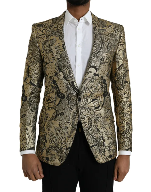 Gold SICILIA Jacquard Single Breasted Coat Blazer sold by Louxly