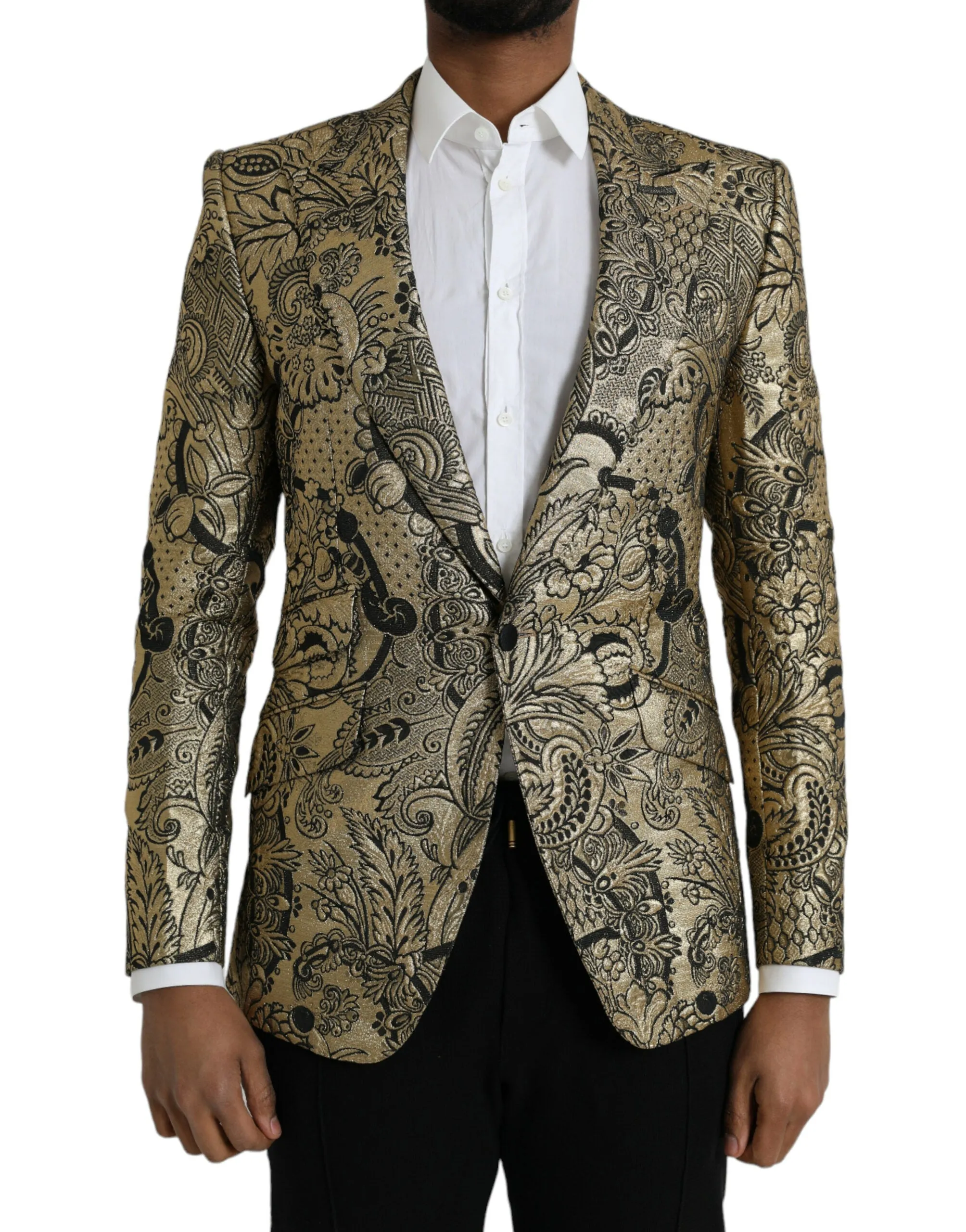 Gold SICILIA Jacquard Single Breasted Coat Blazer sold by Louxly