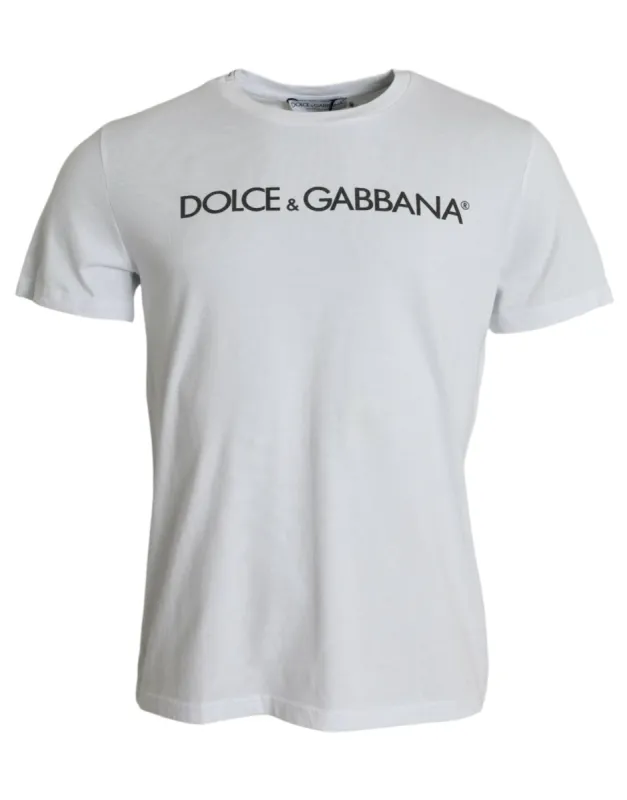 White Logo Print Cotton Crew Neck T-shirt sold by Louxly