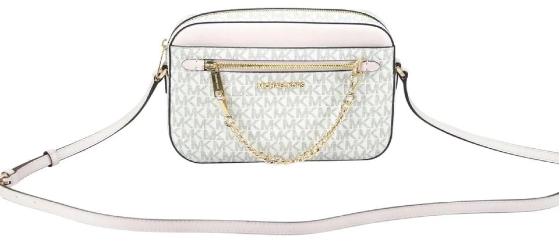 Jet Set Item Large East West Signature Leather Zip Chain Crossbody Handbag (Vanilla PVC/Powder Blush) sold by Louxly