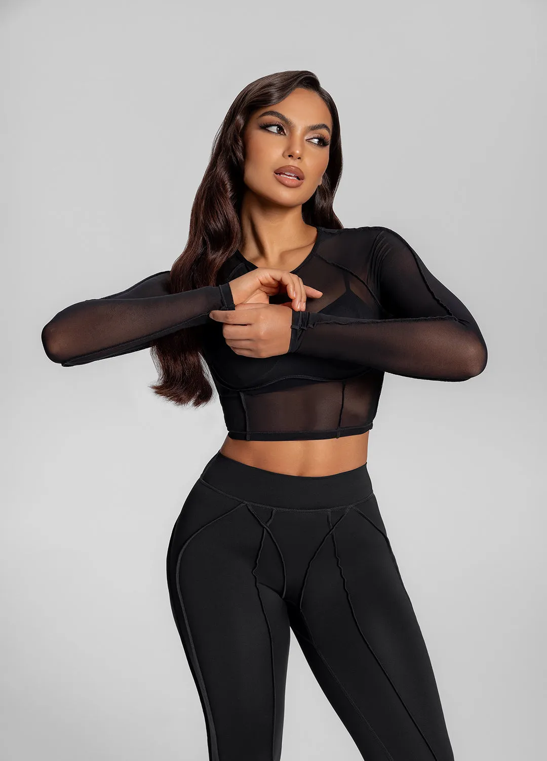 Contoured Sheer Long Sleeve Crop sold by BetterMe product image thumbnail 5
