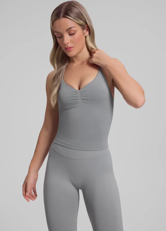 Ultrasculpt Longline Halterneck Form-Fitting Built-in Bra Twill Knit Tank Top sold by BetterMe