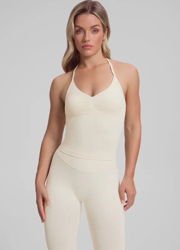 Ultrasculpt Longline Halterneck Form-Fitting Built-in Bra Twill Knit Tank Top sold by BetterMe