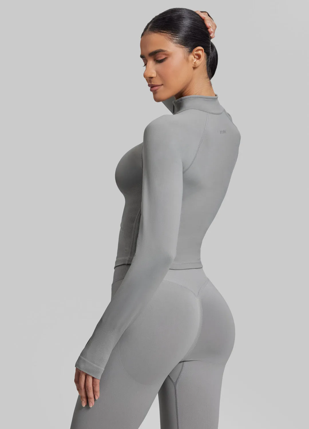 Ultrasculpt Longline Form-Fitting Seamless Thumb Hole Twill Knit Half-Zip Top sold by BetterMe product image thumbnail 2