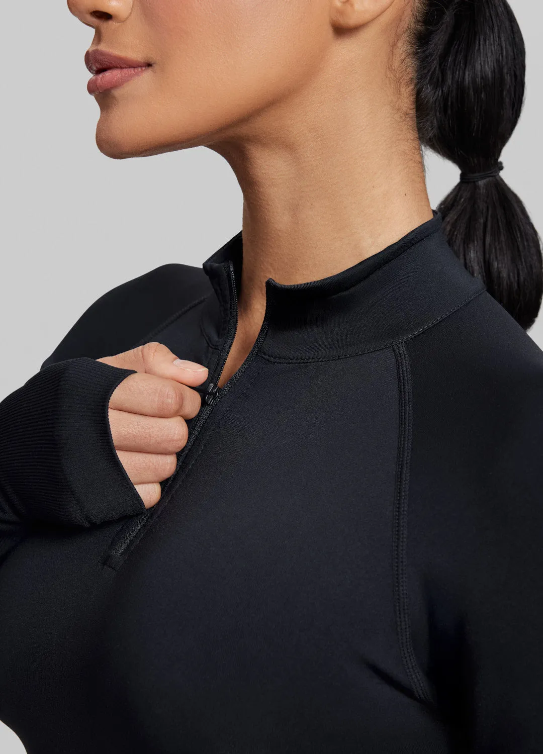 Ultrasculpt Longline Form-Fitting Seamless Thumb Hole Twill Knit Half-Zip Top sold by BetterMe product image thumbnail 4