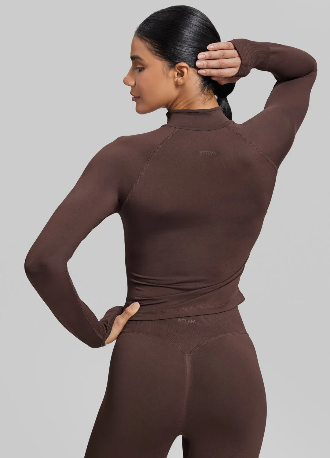 Ultrasculpt Longline Form-Fitting Seamless Thumb Hole Twill Knit Half-Zip Top sold by BetterMe product image thumbnail 3