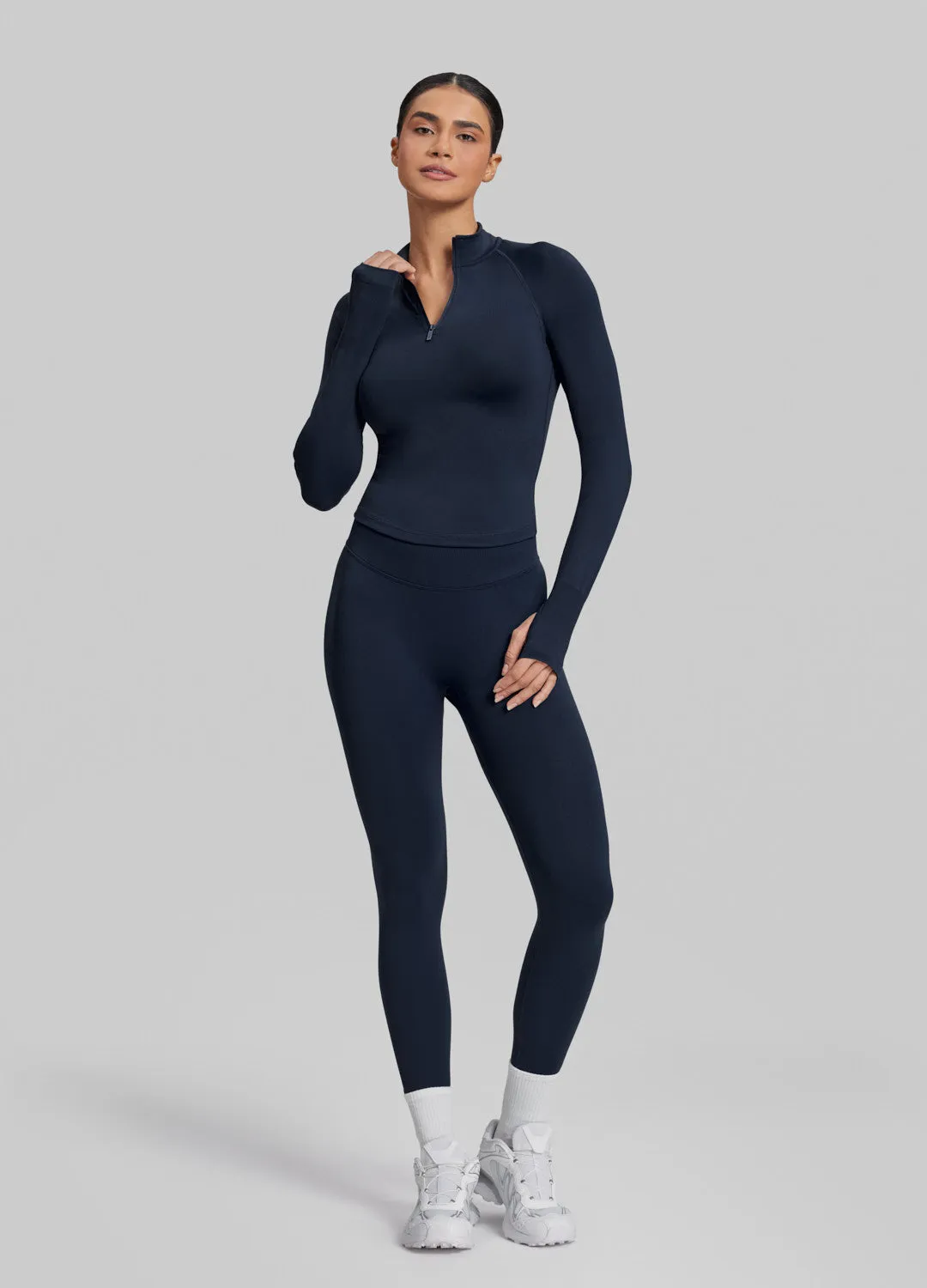 Ultrasculpt Longline Form-Fitting Seamless Thumb Hole Twill Knit Half-Zip Top sold by BetterMe product image thumbnail 5