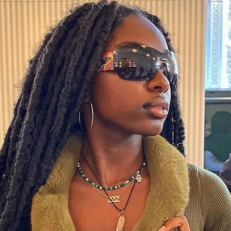 DAWN Tattoo Art Y2K Shield Sunglasses: Black/Super Dark Dragon sold by Giant Vintage product image thumbnail 2