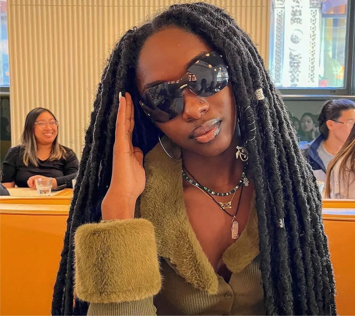 DAWN Tattoo Art Y2K Shield Sunglasses: Black/Super Dark Dragon sold by Giant Vintage product image thumbnail 4