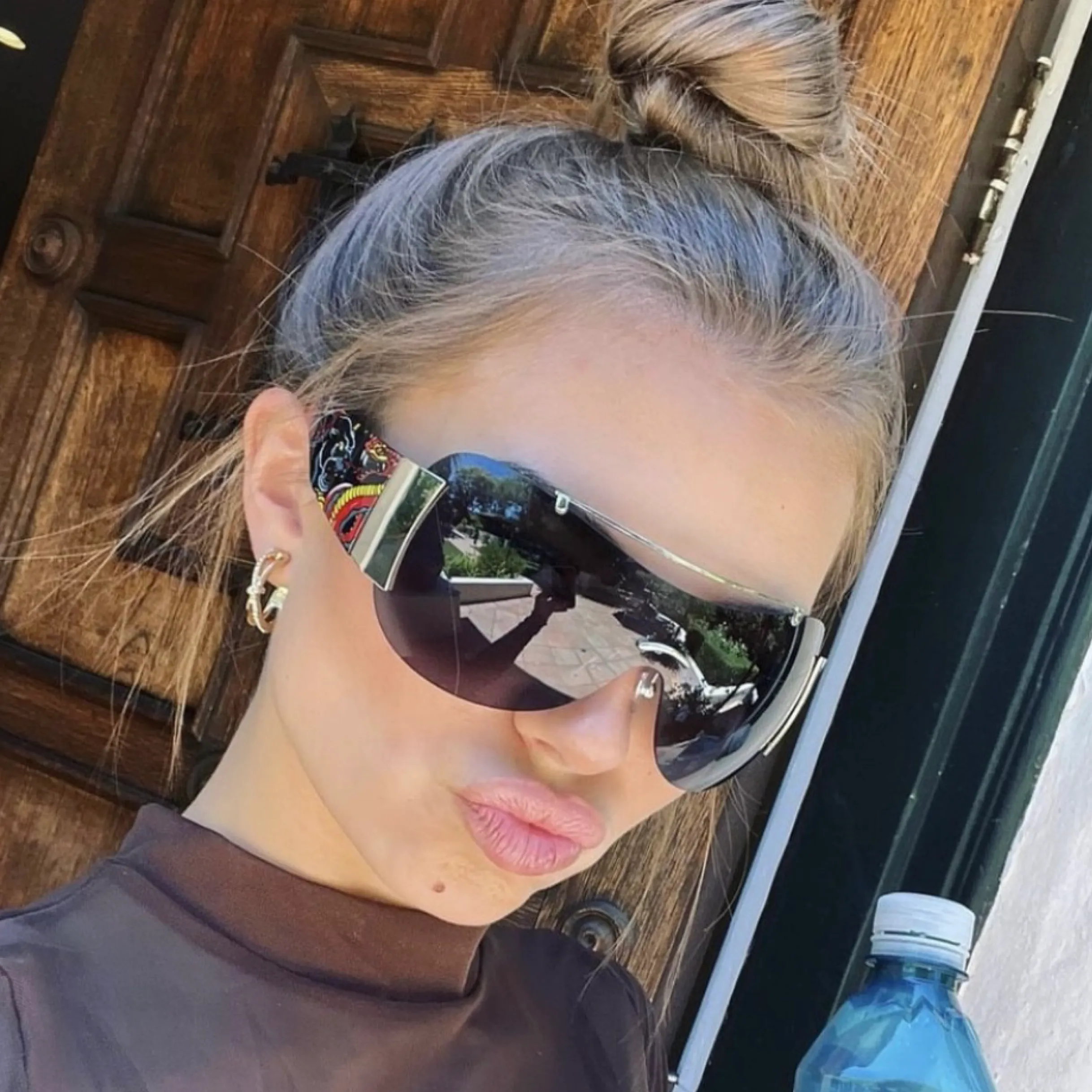 EDDY Y2K Tattoo Art Shield Sunglasses: Black/Super Dark Dragons sold by Giant Vintage product image thumbnail 2