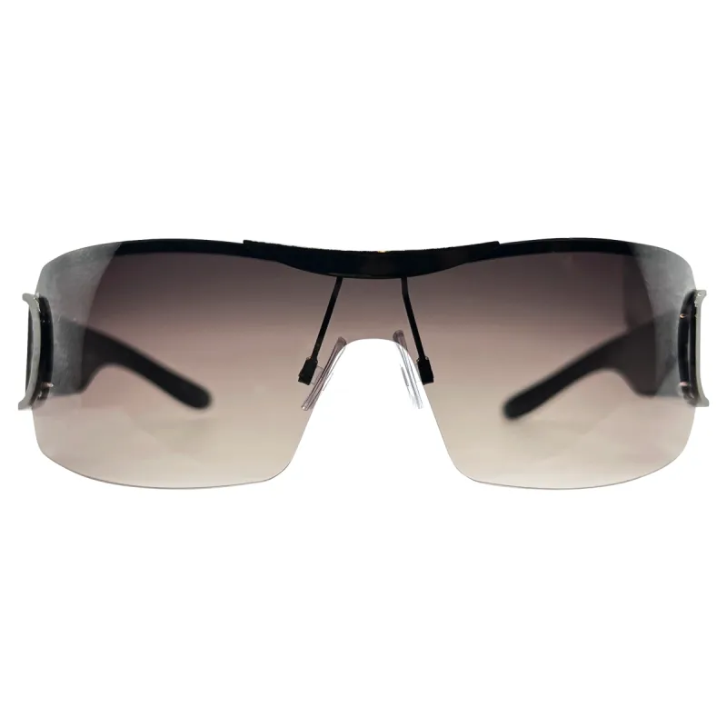 GLAZE TAWNY Smoke Rimless Shield Sunglasses sold by Giant Vintage