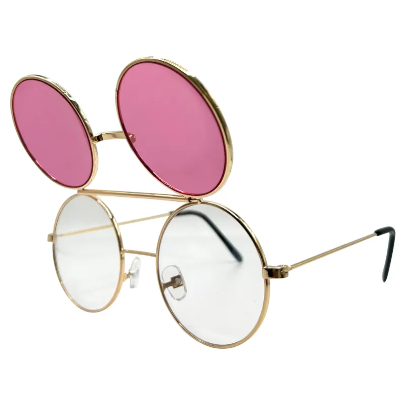 FLIP-CO Gold/Pink Flip-Up Sunglasses sold by Giant Vintage