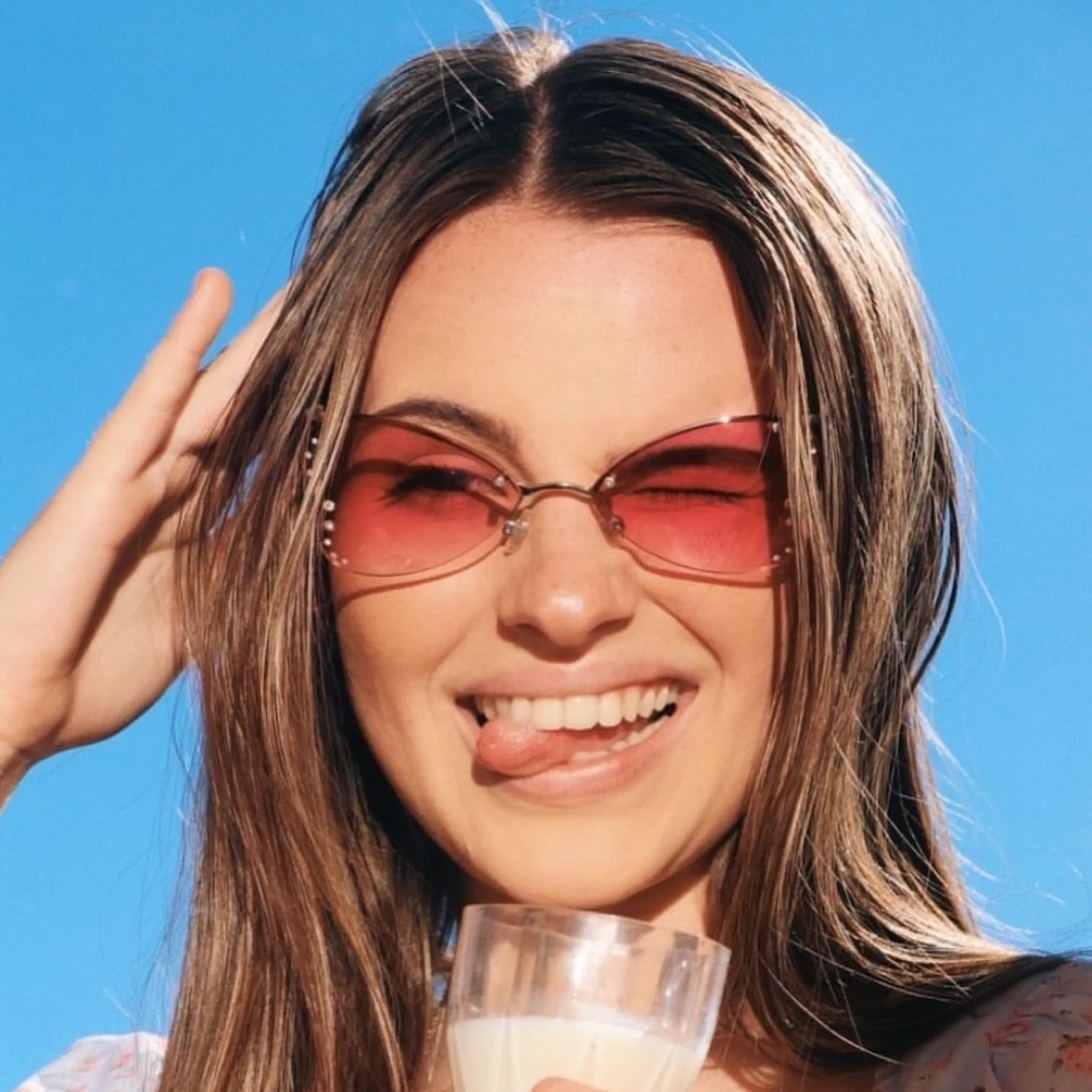 NYMPHA Pink Rimless Butterfly Sunglasses sold by Giant Vintage product image thumbnail 2