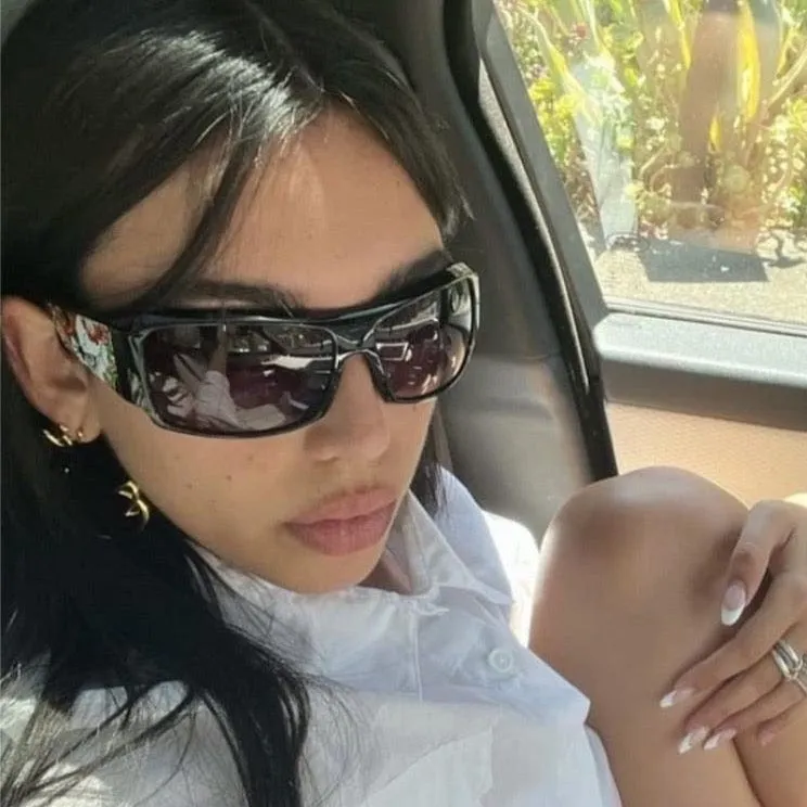 TATTED BEDAZZLED Sporty Y2K Tattoo Art Sunglasses: Black/Smoke Flame Skull sold by Giant Vintage product image thumbnail 2