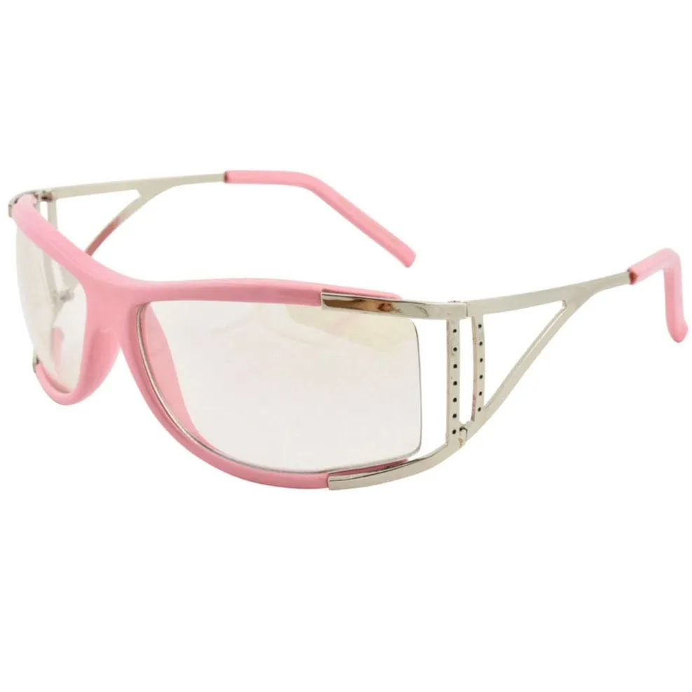 GOODY Pink/Clear Y2K Wrap Sunglasses sold by Giant Vintage
