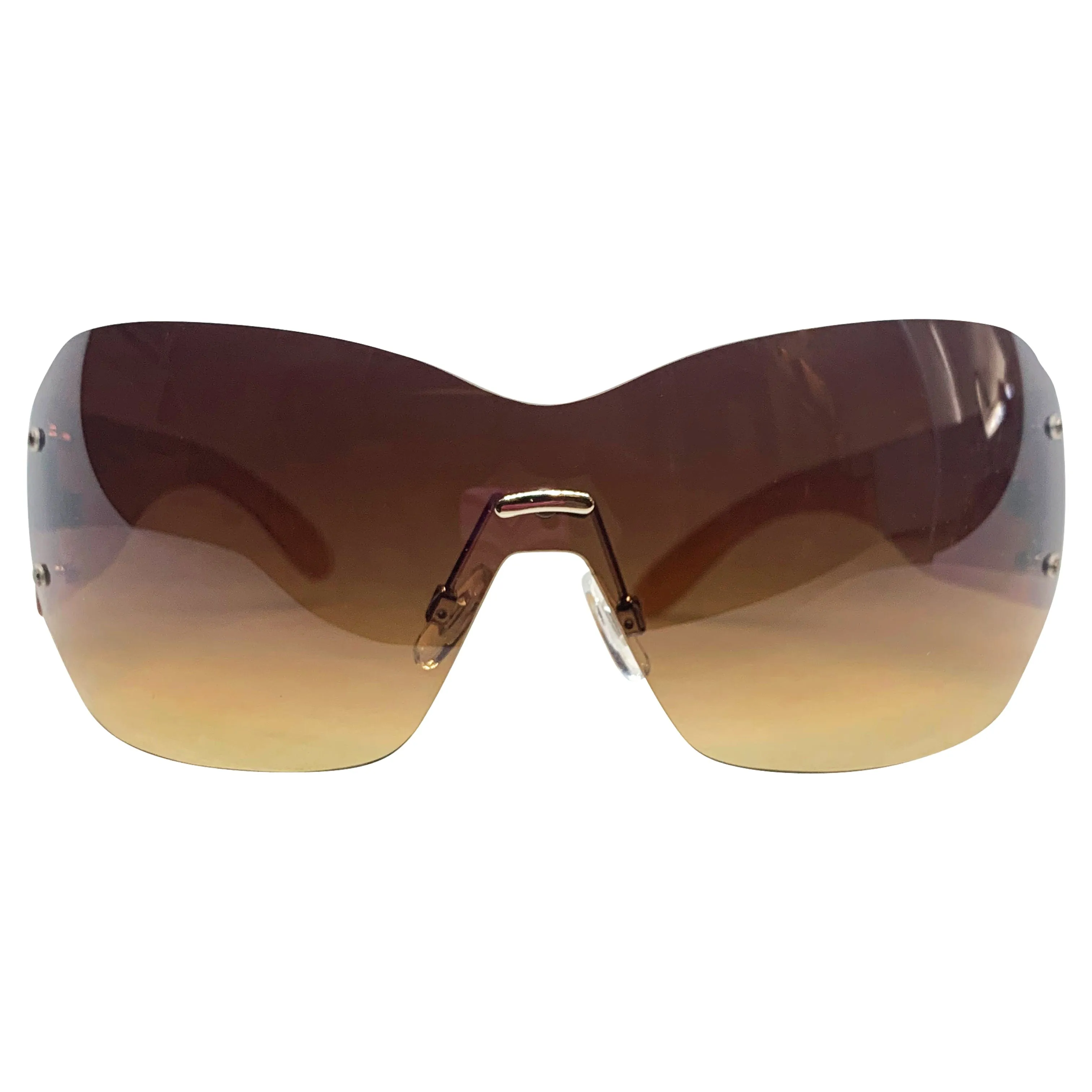 DAWN Tattoo Art Y2K Shield Sunglasses: Gold/Amber Flame Skull sold by Giant Vintage product image thumbnail 2