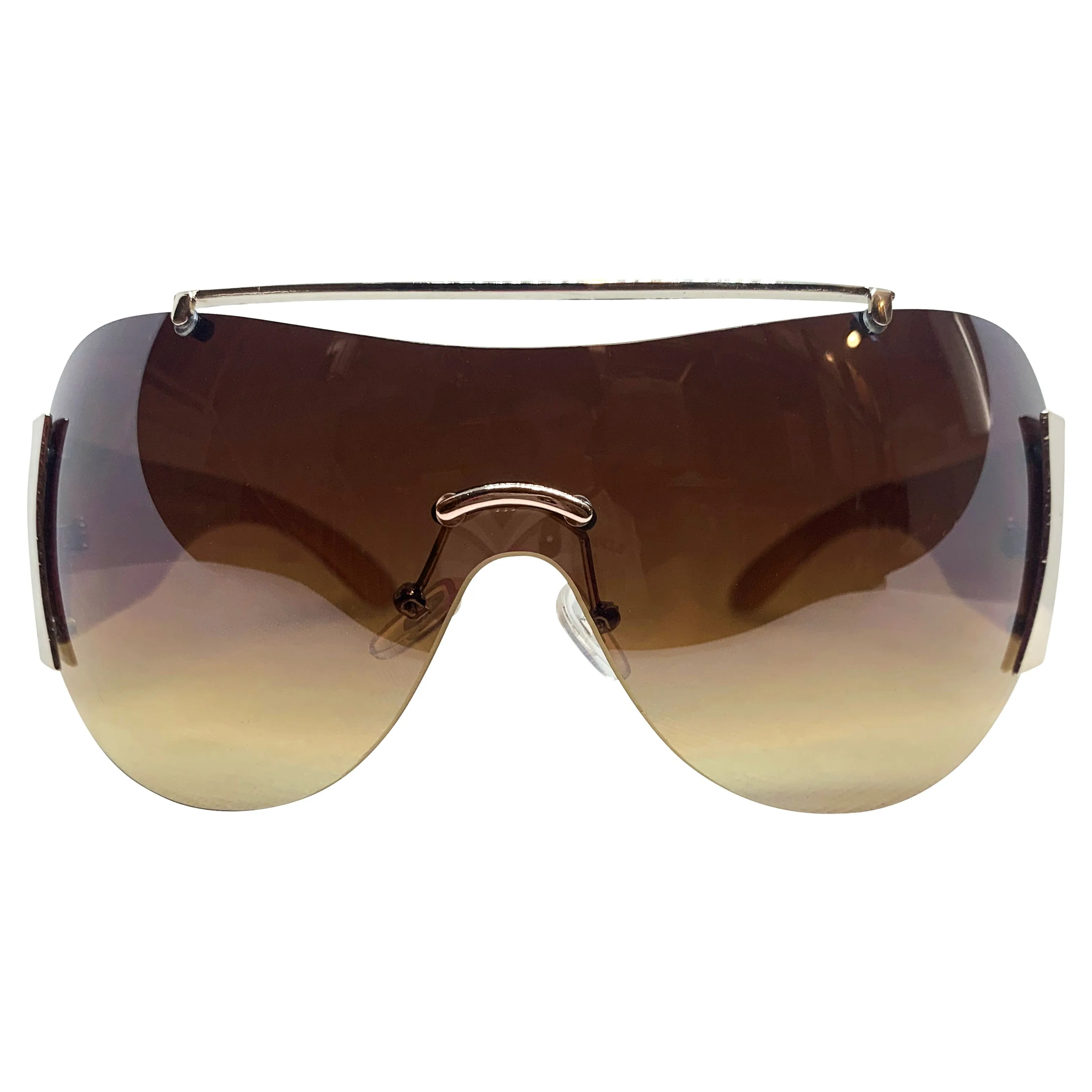 EDDY Y2K Tattoo Art Shield Sunglasses: Gold/Amber Flame Skull sold by Giant Vintage product image thumbnail 2