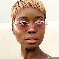 FLEUR Pink Rimless Sunglasses sold by Giant Vintage