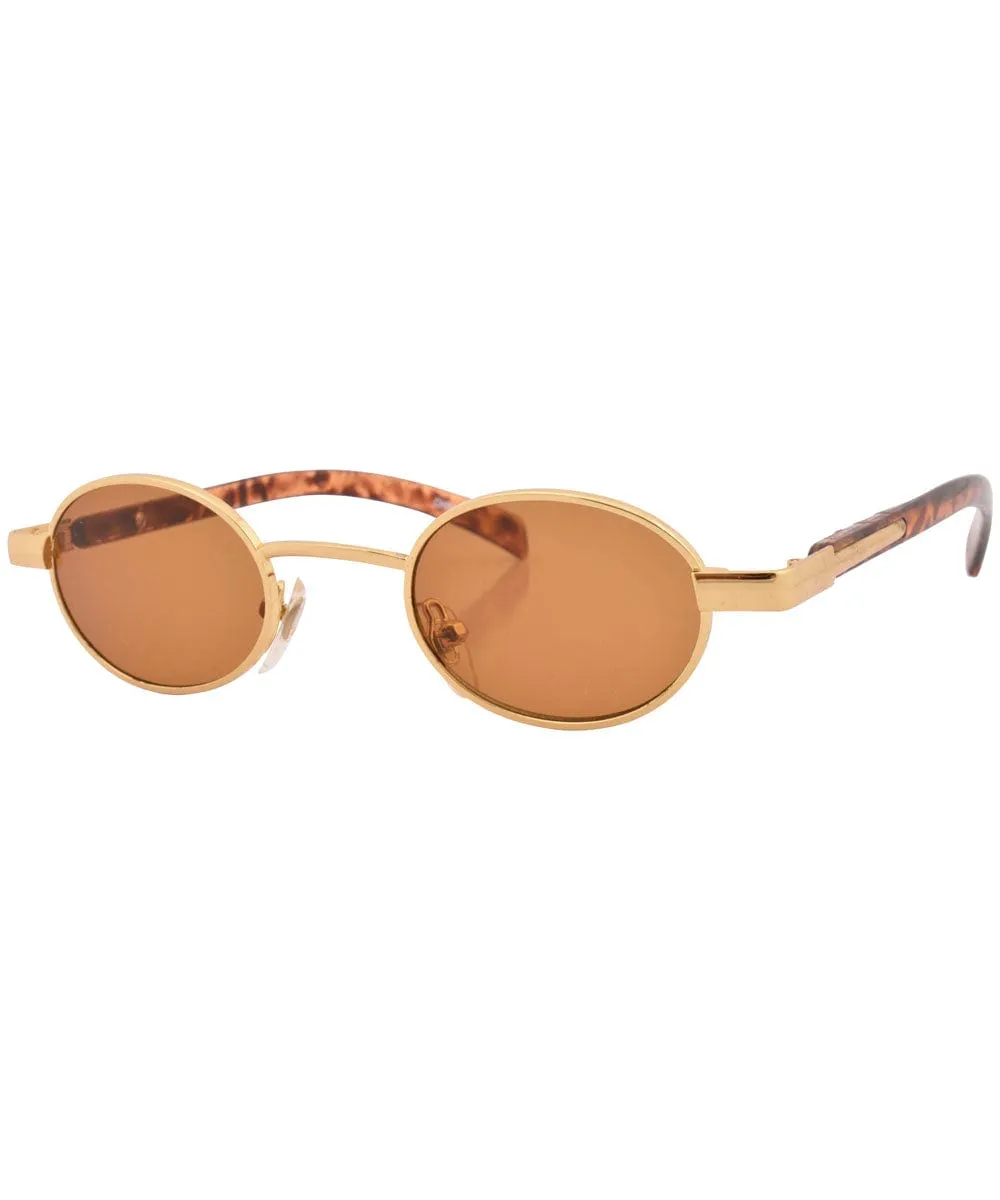 BUNCHES Gold Slim Oval Sunglasses sold by Giant Vintage