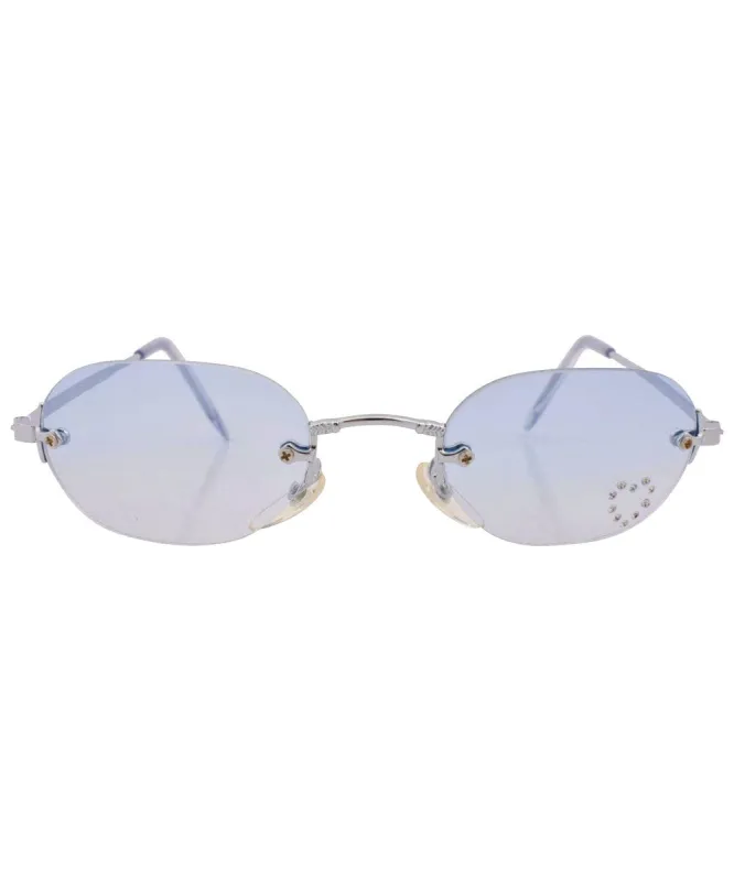 ASHLEY Blue/Heart Rimless Rhinestone Sunglasses sold by Giant Vintage