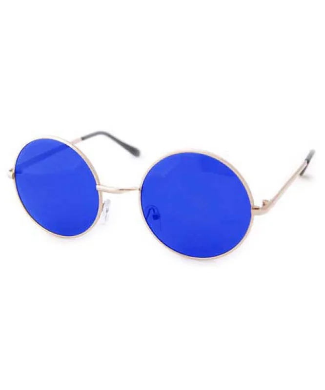 WONDERLAND Blue/Gold Round Sunglasses sold by Giant Vintage