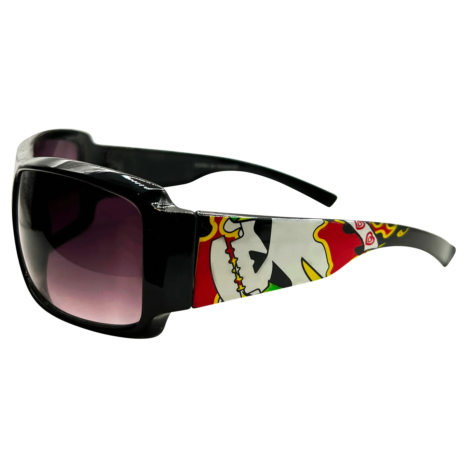 TATTED Sporty Y2K Tattoo Art Sunglasses: Black/Smoke Flame Skull sold by Giant Vintage