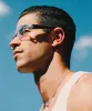 SLIPPERY Silver/Blue Oval Sunglasses sold by Giant Vintage