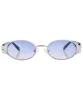 SLIPPERY Silver/Blue Oval Sunglasses sold by Giant Vintage