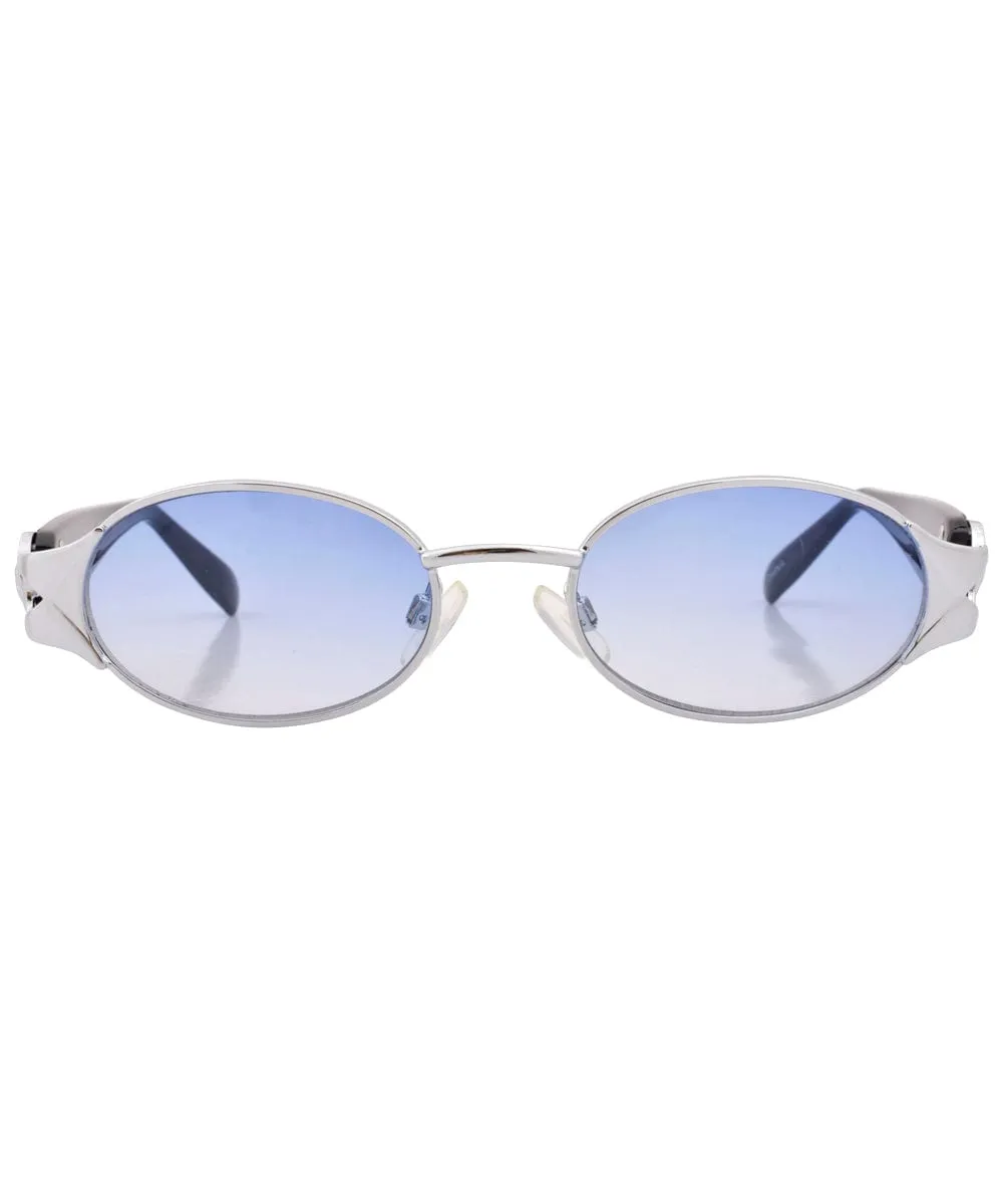 SLIPPERY Silver/Blue Oval Sunglasses sold by Giant Vintage product image thumbnail 3