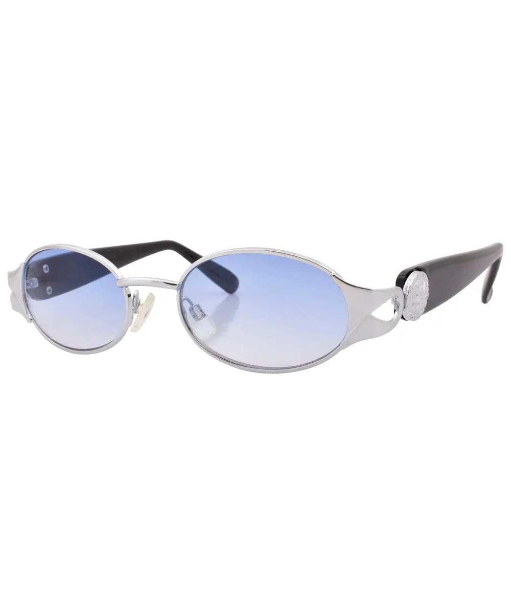 SLIPPERY Silver/Blue Oval Sunglasses sold by Giant Vintage product image thumbnail 2