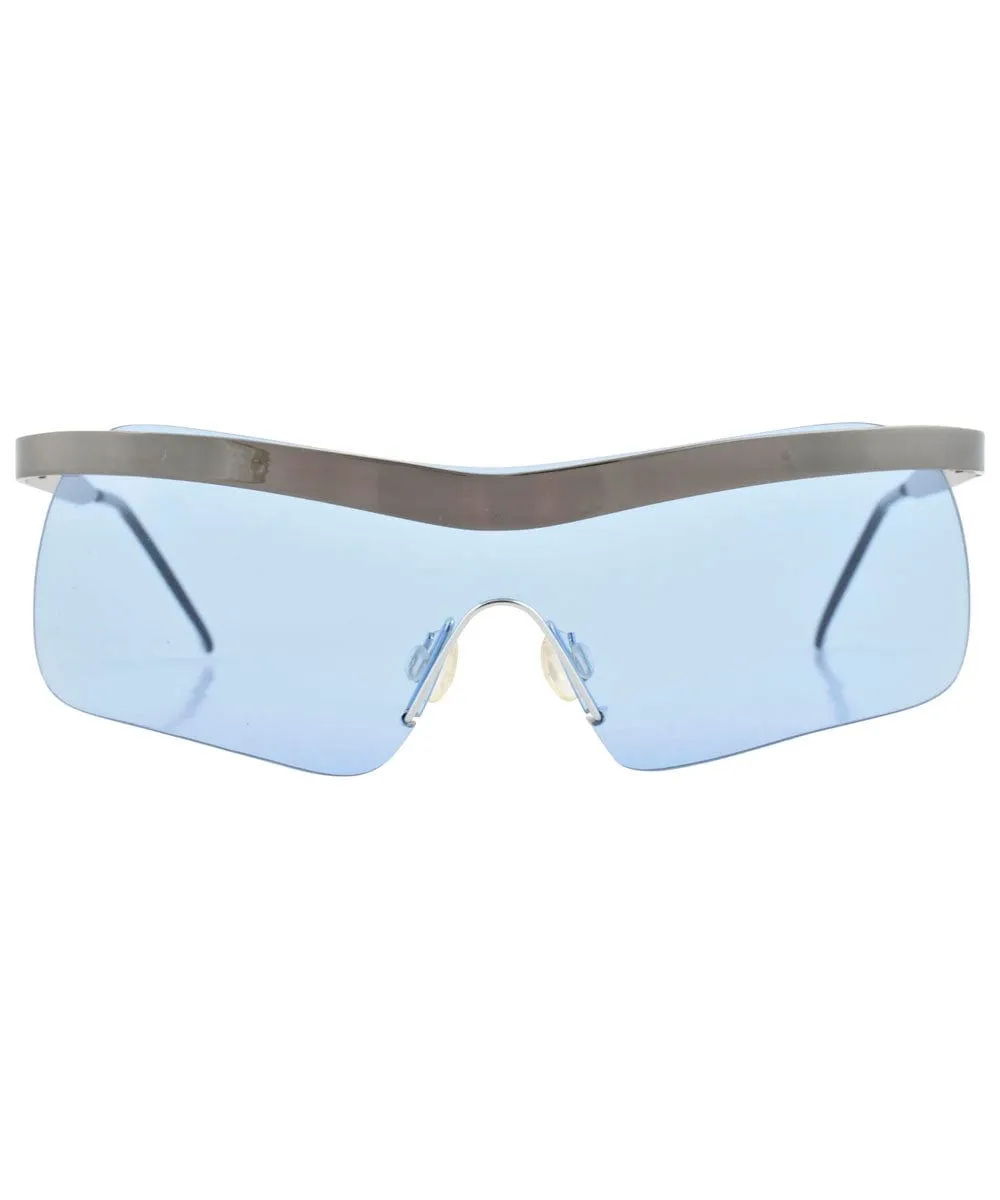 SHOWBOAT Blue Rimless Shield Sunglasses sold by Giant Vintage product image thumbnail 3