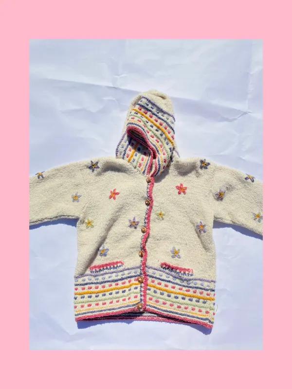 Floral Knit Crochet Jacket sold by Giant Vintage