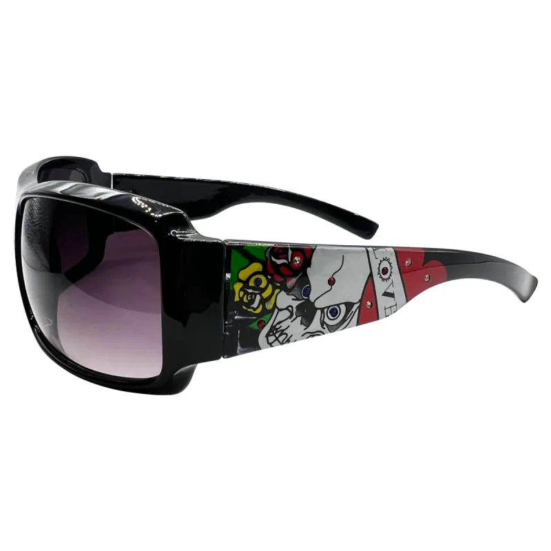 TATTED BEDAZZLED Sporty Y2K Tattoo Art Sunglasses: Black/Smoke Love Skull sold by Giant Vintage