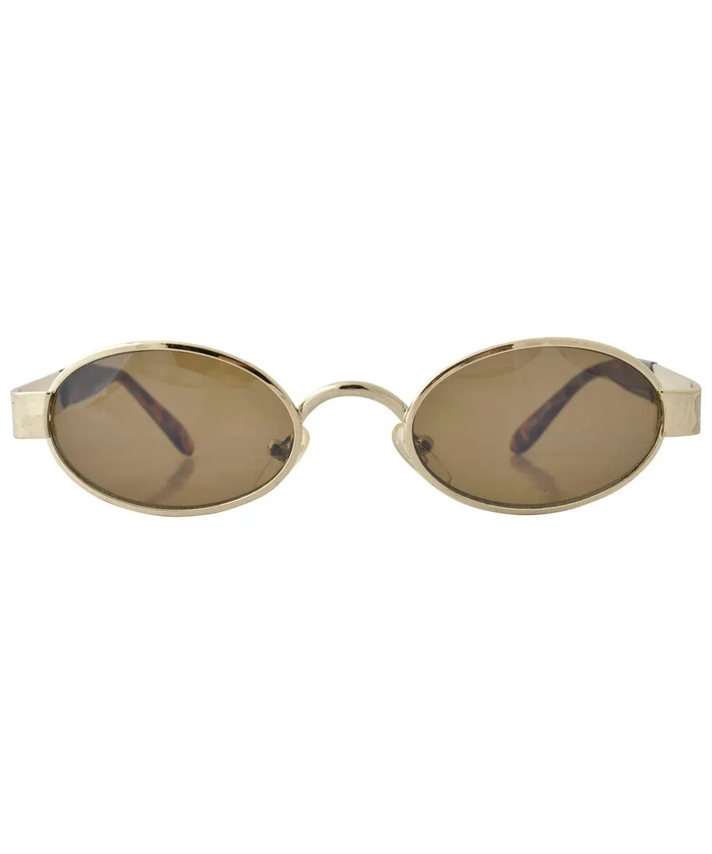 BIDDLE Gold/Brown Oval Sunglasses sold by Giant Vintage product image thumbnail 3