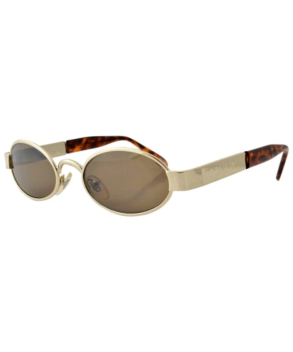 BIDDLE Gold/Brown Oval Sunglasses sold by Giant Vintage product image thumbnail 2