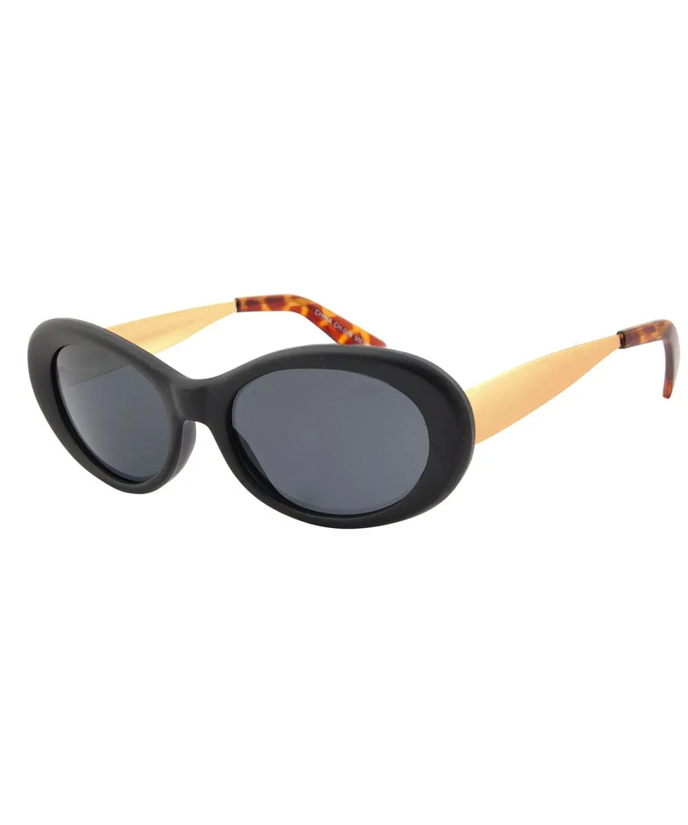 YOUTH Black/Gold Oval Sunglasses sold by Giant Vintage