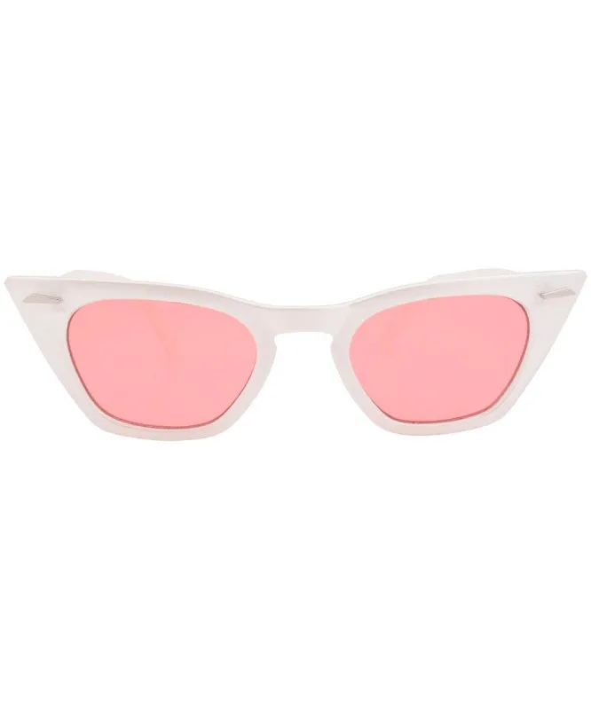 SACCHARINE Pearl White/Pink Cat-Eye Sunglasses sold by Giant Vintage