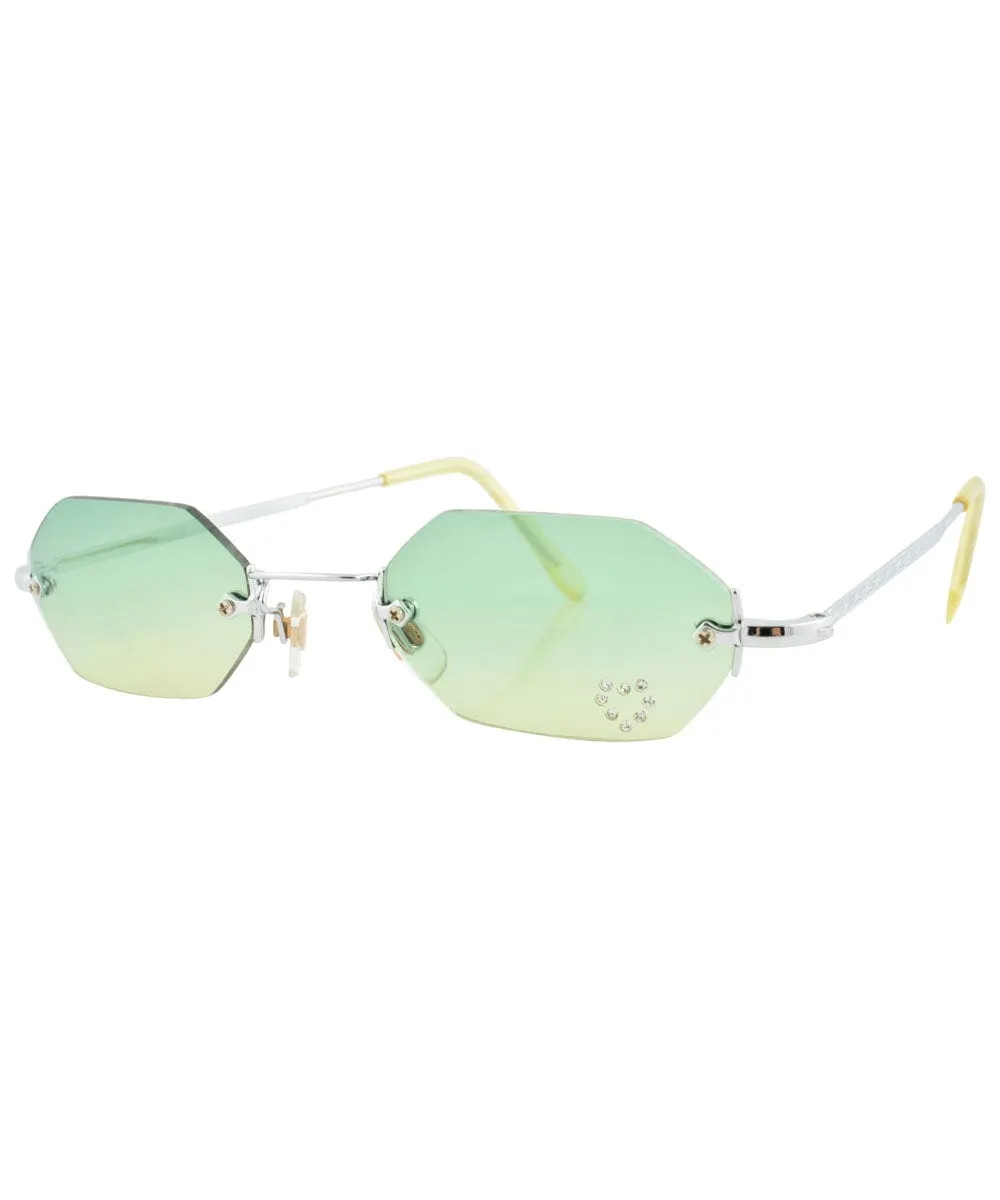 MARY KATE Green/Yellow Rimless Rhinestone Sunglasses sold by Giant Vintage product image thumbnail 2