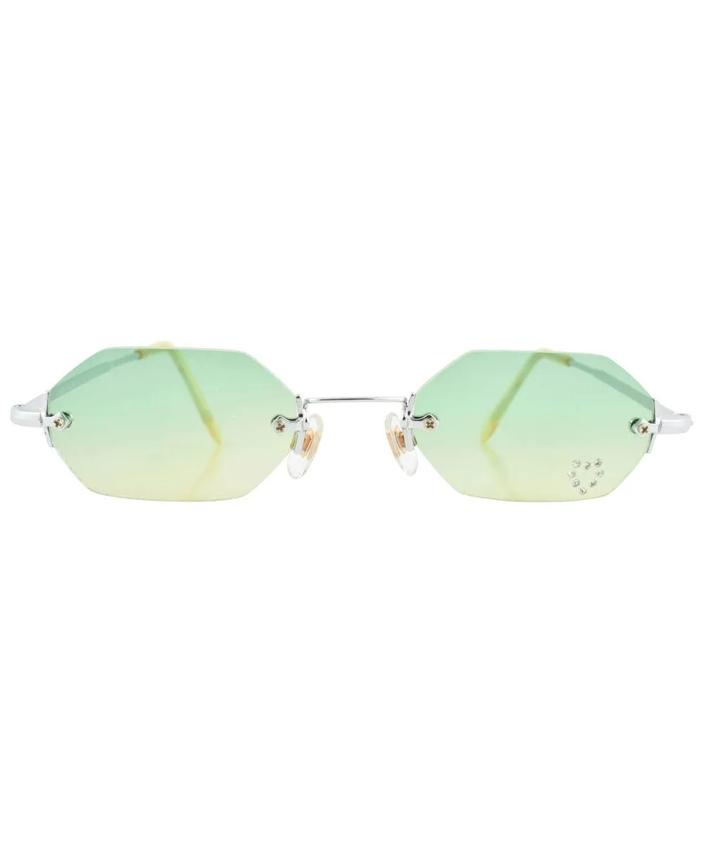 MARY KATE Green/Yellow Rimless Rhinestone Sunglasses sold by Giant Vintage product image thumbnail 3