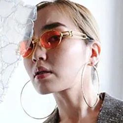 POPPERS Gold/Red Oval Sunglasses sold by Giant Vintage