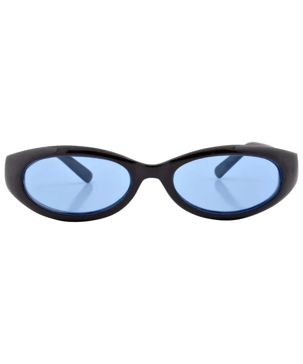 HUGGLE Black/Blue Oval Sunglasses sold by Giant Vintage product image thumbnail 3