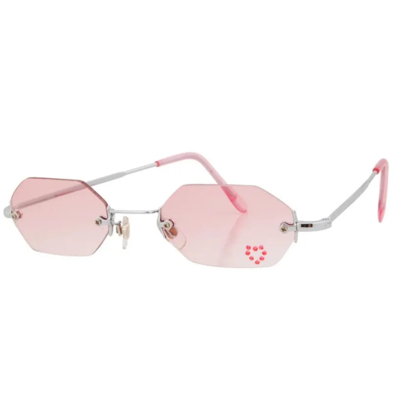 MARY KATE Pink/Heart Rimless Rhinestone Sunglasses sold by Giant Vintage