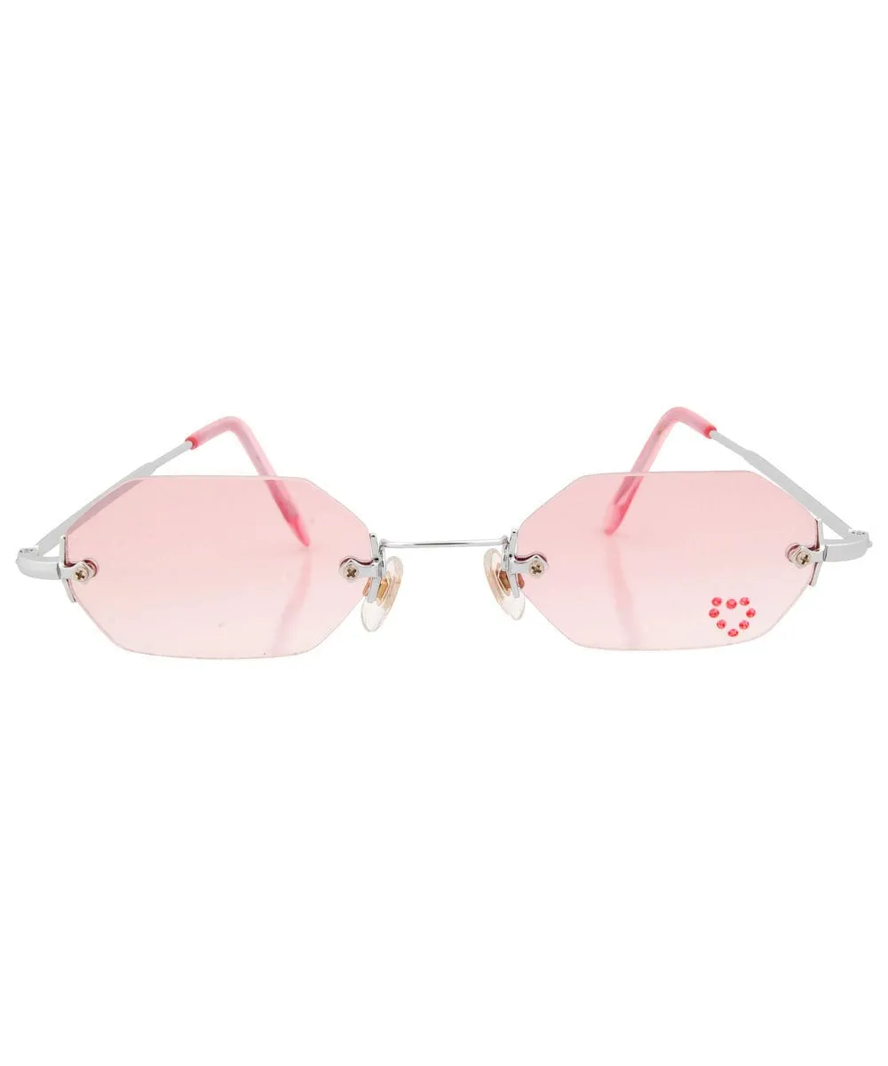 MARY KATE Pink/Heart Rimless Rhinestone Sunglasses sold by Giant Vintage product image thumbnail 3