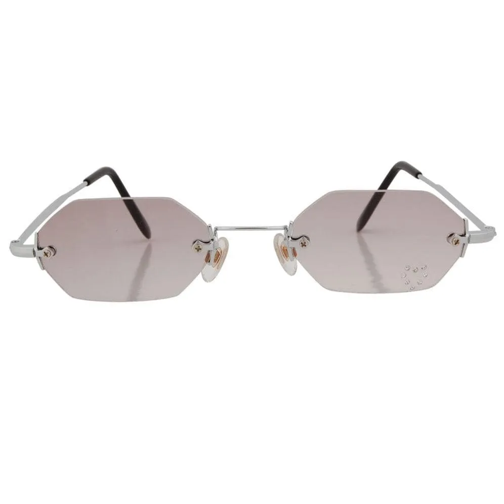 MARY KATE Smoke/Heart Rimless Rhinestone Sunglasses sold by Giant Vintage