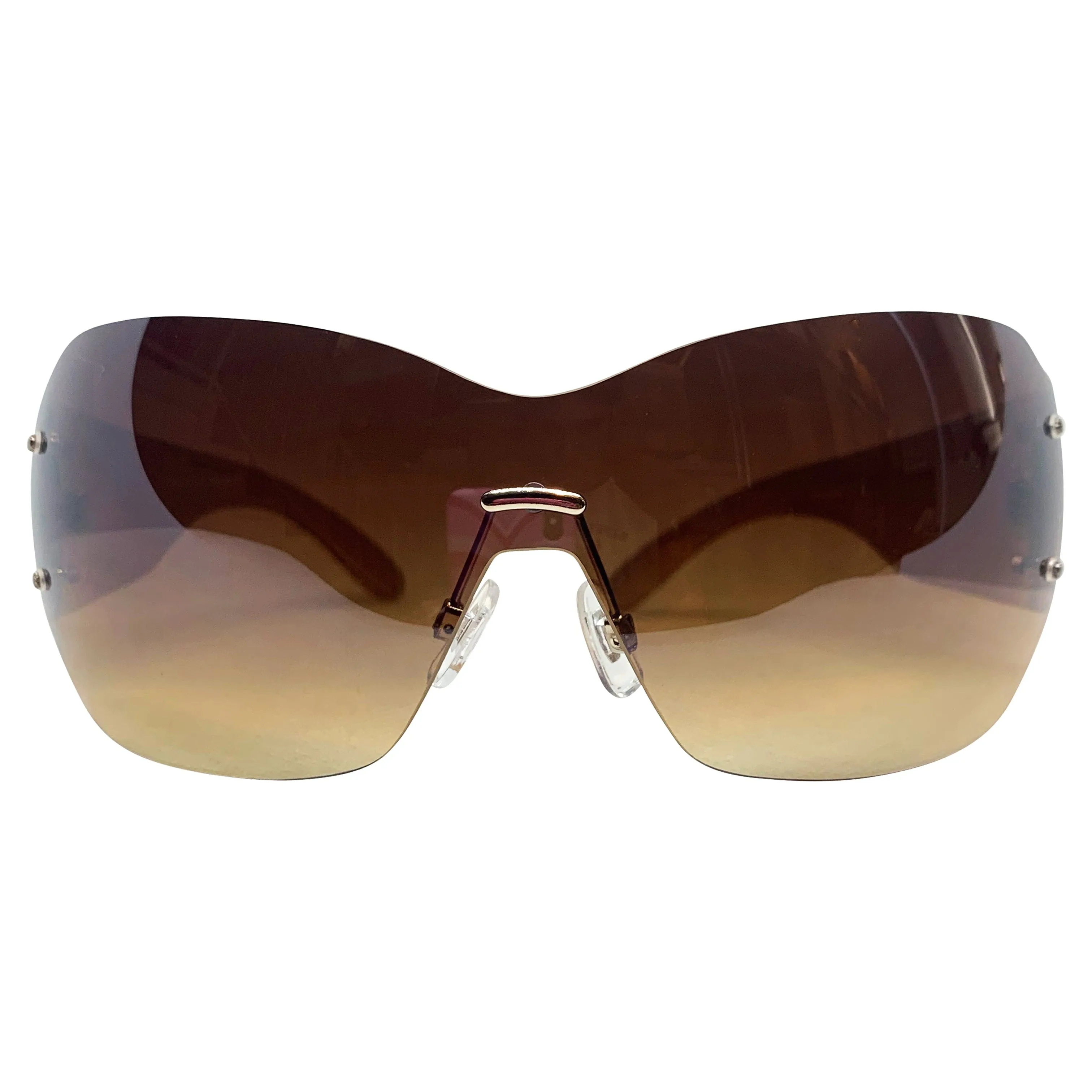 DAWN Tattoo Art Y2K Shield Sunglasses: Gold/Amber Torch Skull sold by Giant Vintage product image thumbnail 2