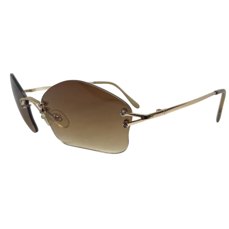 COSMIC Amber/Gold Rimless Sunglasses sold by Giant Vintage