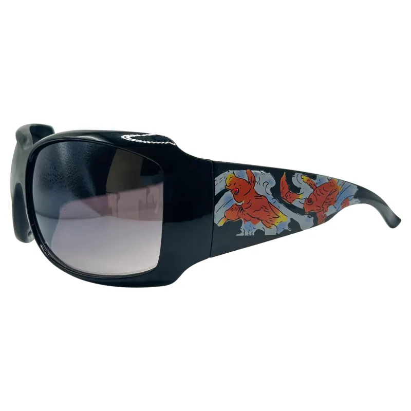 FORGIVE ME Bedazzled Tattoo Shield Y2K Sunglasses: COI Fish sold by Giant Vintage
