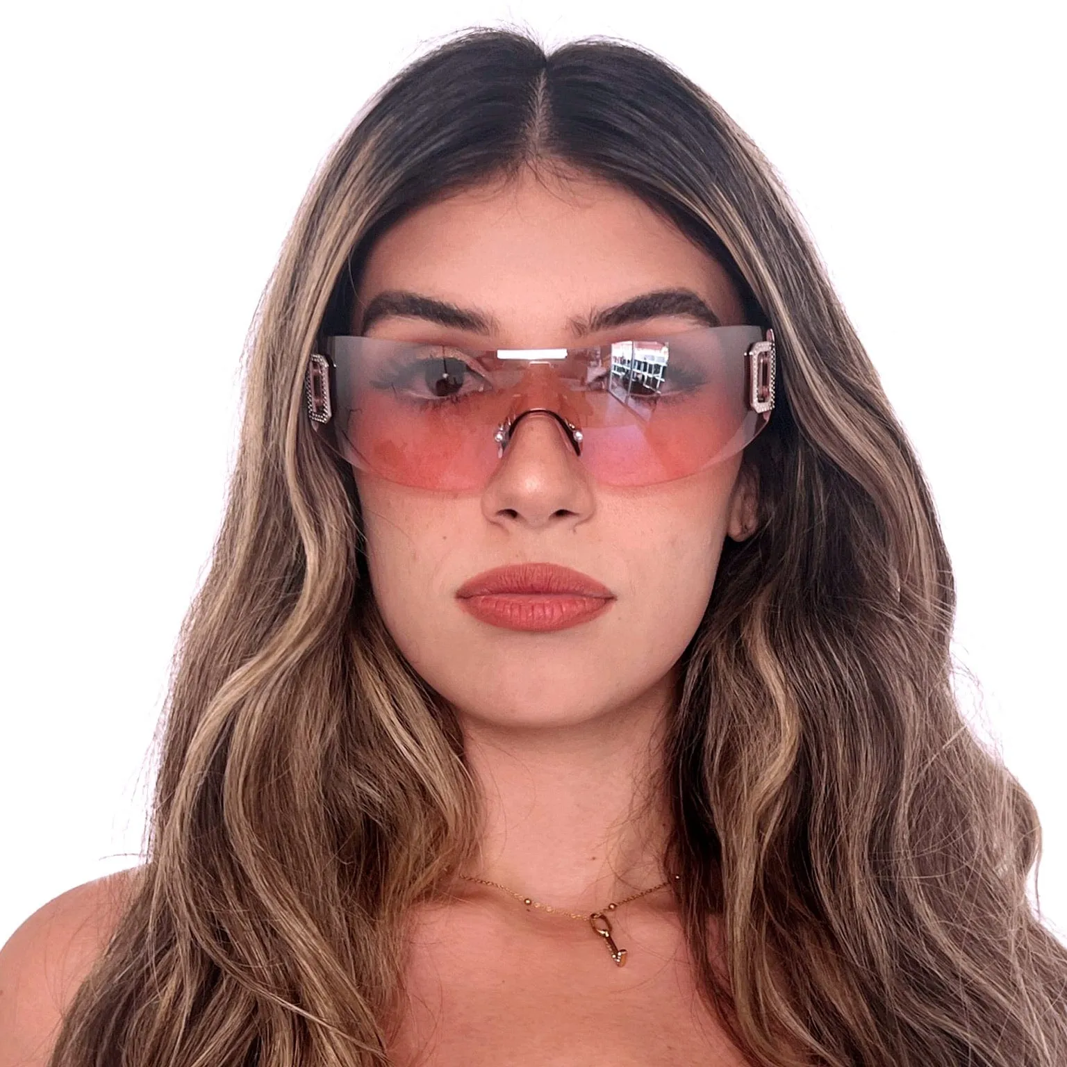 GHOST Pink Rimless Shield Sunglasses sold by Giant Vintage product image thumbnail 3