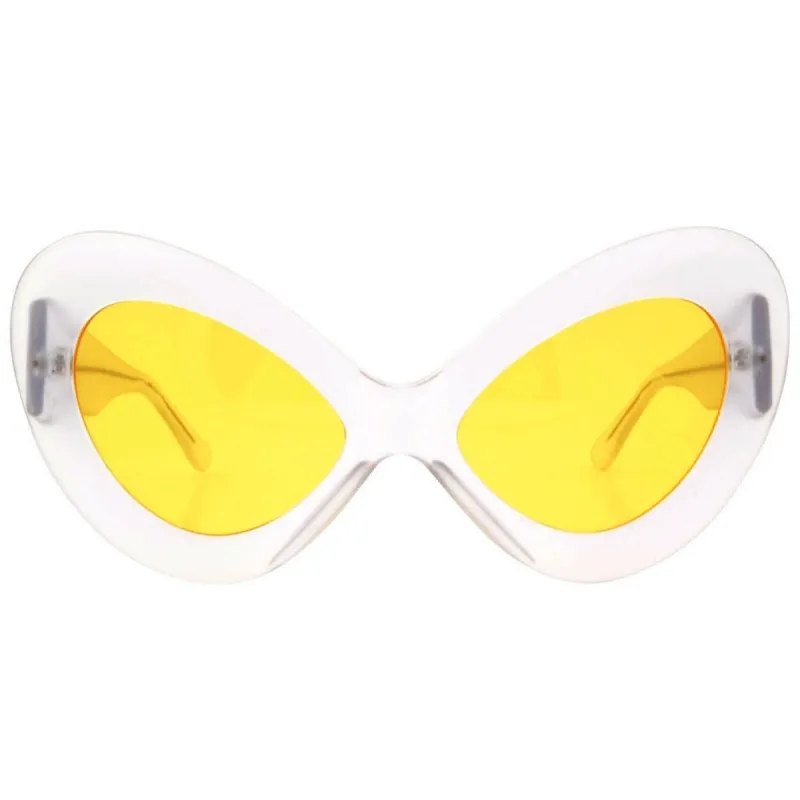 JETZ Frost/Yellow Extreme Round Cat-Eye Sunglasses sold by Giant Vintage